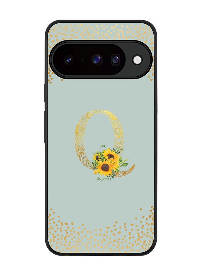For Google Pixel 10 Case,Slim fit Camera Protection, Shockproof Thin Phone cover  - Custom Floral Monogram - Q  (Light Grey )